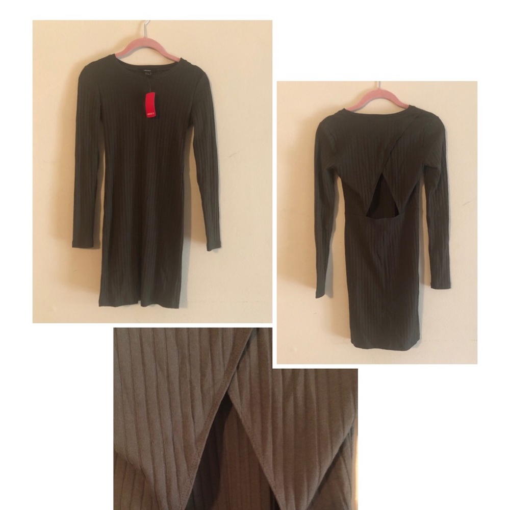 Long sleeve short dress - olive green